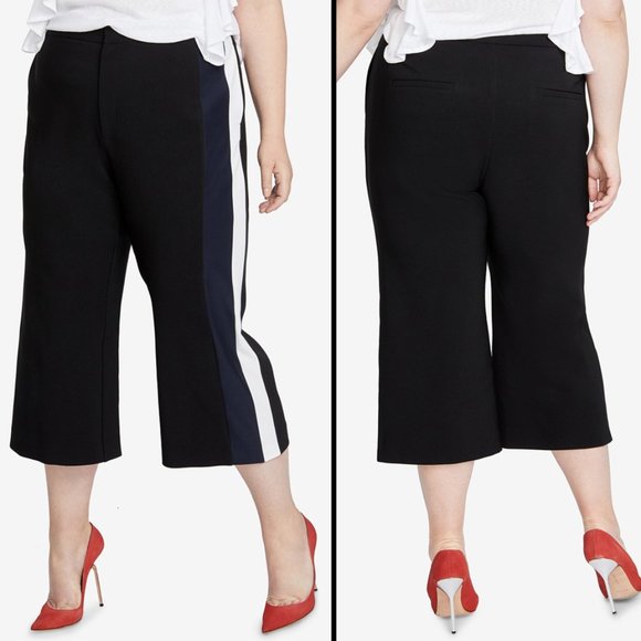 RACHEL ROY Black Tuxedo Side Stripe Cropped Trouser Pants NWT Size 16W - Picture 4 of 4